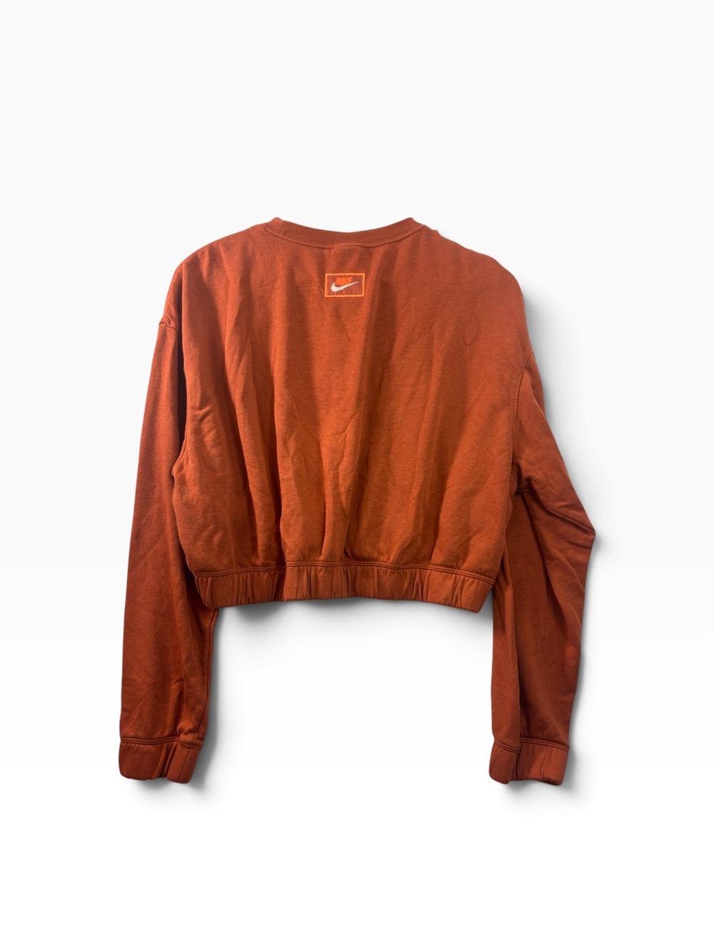 Nike Cropped Crewneck Fleece Sweatshirt Womens Size Small Orange Elastic Banded - Picture 2 of 7